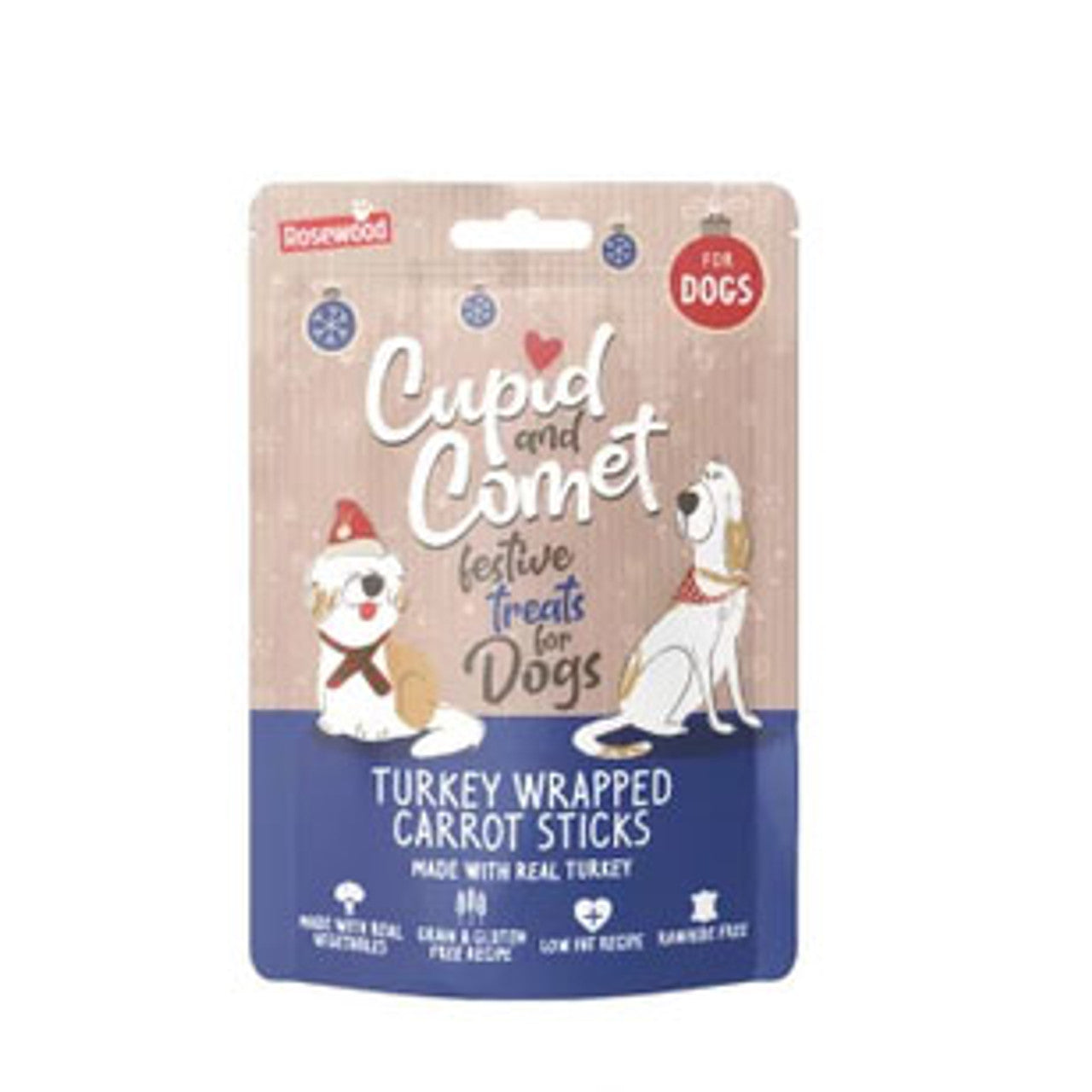 Cupid & Comet Turkey Wrapped Carrot Twist Christmas Dog Treat