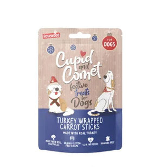 Cupid & Comet Turkey Wrapped Carrot Twist Christmas Dog Treat